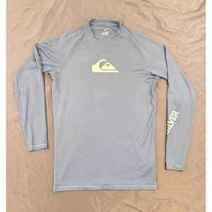 Quiksilver Mens Long Sleeve Rash Guard Blue Grey Logo Swim Shirt Size Large